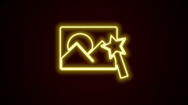 Parlayan neon hattı Fotoğraf rötuşlama simgesi siyah arkaplanda izole edildi. Fotoğrafçı, fotoğrafçılık, rötuş ikonu. 4K Video hareketli grafik canlandırması