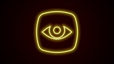 Parlayan neon hat kamera ikonu siyah arkaplanda izole edildi. 4K Video hareketli grafik canlandırması