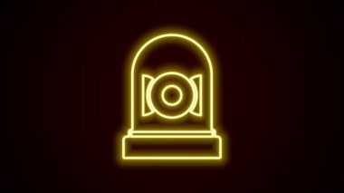 Parlayan neon hattı alarm zili simgesi siyah arkaplanda izole edildi. Alarm sembolü, servis zili, el zili işareti, uyarı sembolü. 4K Video hareketli grafik canlandırması