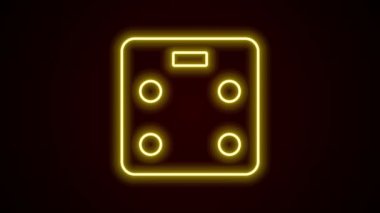 Parlayan neon hattı. Siyah arka planda izole edilmiş akıllı banyo ölçekleri simgesi. Ağırlık ölçüm aletleri. İnternet kavramının kablosuz bağlantısı. 4K Video hareketli grafik canlandırması