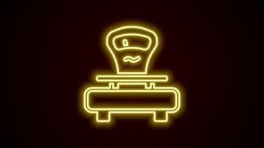 Parlayan neon çizgi Ölçekleme simgesi siyah arkaplanda izole edildi. Ağırlık ölçüm aletleri. 4K Video hareketli grafik canlandırması