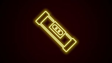 Parlayan neon hattı yapı balonu düzeyi simgesi siyah arkaplanda izole edildi. Supaslar, ölçüm aletleri, ölçüm aletleri. 4K Video hareketli grafik canlandırması