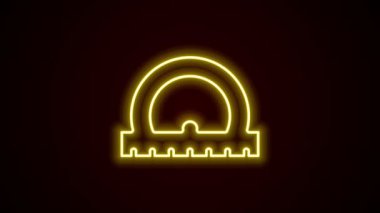 Siyah arkaplanda izole edilmiş derece simgesini ölçmek için parlayan neon hattı Protektör ızgarası. Eğim ölçer. Ölçme aleti. Geometrik sembol. 4K Video hareketli grafik canlandırması