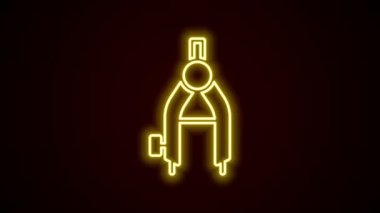 Parlayan neon çizgisi Siyah arkaplanda pusula simgesi çizimi. Pusula işareti. Çizim ve eğitim araçları. Geometrik alet. 4K Video hareketli grafik canlandırması