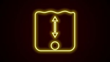 Parlayan neon hattı derinlik ölçüm simgesi siyah arkaplanda izole edildi. Su derinliği. 4K Video hareketli grafik canlandırması