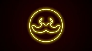Parlayan neon çizgisi Bıyık simgesi siyah arkaplanda izole edildi. Berber dükkanı sembolü. Yüz kılı stili. 4K Video hareketli grafik canlandırması