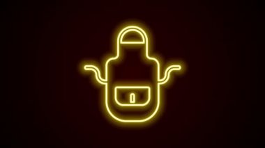 Parlayan neon hattı Barber önlük simgesi siyah arkaplanda izole edildi. Cepleri olan bir kuaför önlüğü. 4K Video hareketli grafik canlandırması