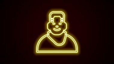 Berber dükkanı ikonunda parlayan neon hattı İstemcisi siyah arka planda izole edildi. 4K Video hareketli grafik canlandırması