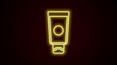 Parlayan neon çizgisi kremi ya da losyon kozmetik tüp ikonu siyah arkaplanda izole edilmiş. Erkekler için vücut bakım ürünleri. 4K Video hareketli grafik canlandırması