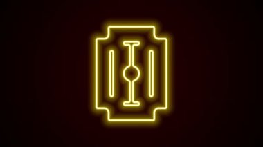 Parlayan neon çizgisi Blade jilet simgesi siyah arkaplanda izole edildi. 4K Video hareketli grafik canlandırması