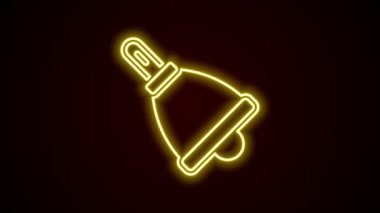 Parlayan neon hattı zil simgesi siyah arkaplanda izole edildi. Alarm sembolü, servis zili, el zili işareti, uyarı sembolü. 4K Video hareketli grafik canlandırması