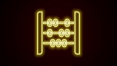 Parlayan neon hattı Abacus simgesi siyah arkaplanda izole edildi. Geleneksel sayım çerçevesi. Eğitim işareti. Matematik okulu. 4K Video hareketli grafik canlandırması