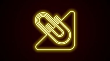 Parlayan neon çizgi kağıt ataç simgesi siyah arkaplanda izole edildi. 4K Video hareketli grafik canlandırması