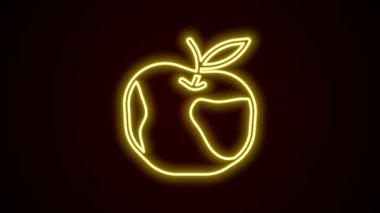 Parlayan neon çizgisi Apple simgesi siyah arkaplanda izole edildi. Fazla kilolu. Sağlıklı diyet menüsü. Fitness diyeti elması. 4K Video hareketli grafik canlandırması