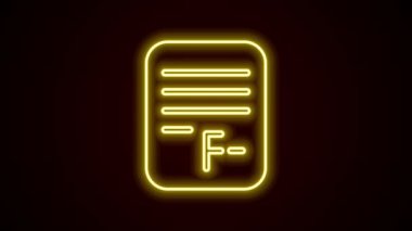 Parlayan neon hattı sınav kağıdı. Yanlış cevapları içeren araştırma simgesi. Siyah arkaplanda izole edilmiş. Test sonuçlarının kötü notu. 4K Video hareketli grafik canlandırması