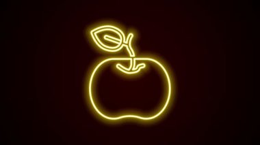 Parlayan neon çizgisi Apple simgesi siyah arkaplanda izole edildi. Fazla kilolu. Sağlıklı diyet menüsü. Fitness diyeti elması. 4K Video hareketli grafik canlandırması