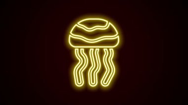 Parlayan neon hattı Denizanası simgesi siyah arka planda izole edildi. 4K Video hareketli grafik canlandırması