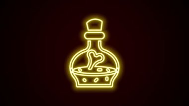 Siyah zemin üzerinde iksir ikonu olan parlak neon hattı şişesi. Sihirli iksirli matara. Mutlu Cadılar Bayramı Partisi. 4K Video hareketli grafik canlandırması