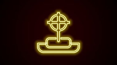 Siyah zemin üzerinde çapraz simge olan parlak neon çizgisi Tombstone. Mezar ikonu. Mutlu Cadılar Bayramı Partisi. 4K Video hareketli grafik canlandırması