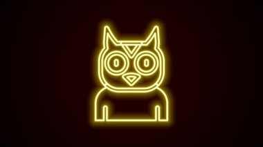 Parlayan neon hattı Baykuş ikonu siyah arkaplanda izole edildi. Hayvan sembolü. 4K Video hareketli grafik canlandırması