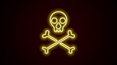 Çapraz kemiklerdeki parlak neon hattı Skull siyah arka planda izole edildi. Mutlu Cadılar Bayramı Partisi. 4K Video hareketli grafik canlandırması