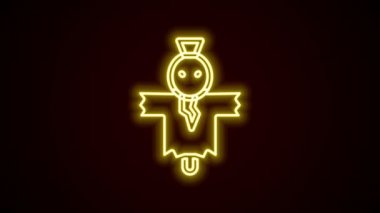 Parlayan neon çizgisi Korkuluk simgesi siyah arkaplanda izole edildi. Mutlu Cadılar Bayramı Partisi. 4K Video hareketli grafik canlandırması