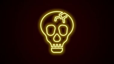 Parlayan neon hattı Skull simgesi siyah arkaplanda izole edildi. Mutlu Cadılar Bayramı Partisi. 4K Video hareketli grafik canlandırması