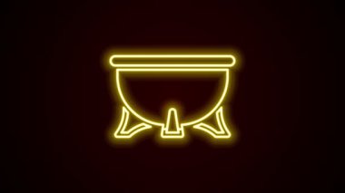 Parlayan neon hattı cadılar bayramı cadı kazanı simgesi siyah arka planda izole edildi. Mutlu Cadılar Bayramı Partisi. 4K Video hareketli grafik canlandırması