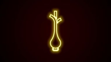 Parlayan neon çizgisi, siyah arkaplanda izole edilmiş taze yeşil soğan ikonu. 4K Video hareketli grafik canlandırması