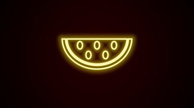 Parlayan neon çizgisi karpuz simgesi siyah arkaplanda izole edildi. 4K Video hareketli grafik canlandırması