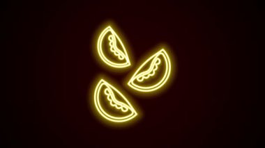 Parlayan neon çizgisi domates simgesi siyah arkaplanda izole edildi. 4K Video hareketli grafik canlandırması