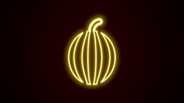 Parlayan neon çizgisi karpuz simgesi siyah arkaplanda izole edildi. 4K Video hareketli grafik canlandırması