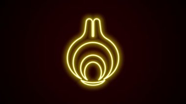 Parlayan neon hattı soğan simgesi siyah arkaplanda izole edildi. 4K Video hareketli grafik canlandırması