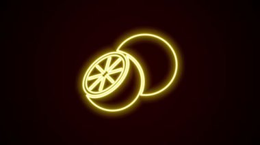 Parlayan neon hattı turuncu meyve ikonu siyah arkaplanda izole edildi. 4K Video hareketli grafik canlandırması