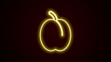 Parlayan neon hattı, siyah arkaplanda izole edilmiş erik meyvesi ikonu. 4K Video hareketli grafik canlandırması