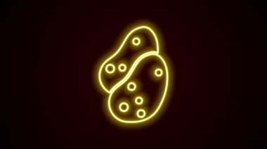 Parlayan neon hattı Patates simgesi siyah arkaplanda izole edildi. 4K Video hareketli grafik canlandırması