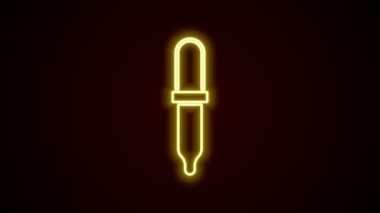 Parlayan neon hattı Pipette simgesi siyah arkaplanda izole edildi. Tıbbi elementler, kimya laboratuarı ekipmanları. Tıp sembolü. 4K Video hareketli grafik canlandırması