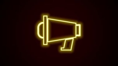 Parlayan neon hattı Megafon simgesi siyah arkaplanda izole edildi. Sözcü işareti. 4K Video hareketli grafik canlandırması