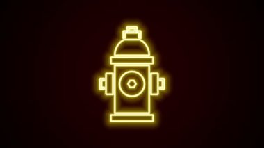 Parlayan neon hattı yangın musluğu simgesi siyah arkaplanda izole edildi. 4K Video hareketli grafik canlandırması