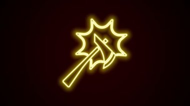 Parlayan neon hattı itfaiyeci balta simgesi siyah arka planda izole edildi. Yangın baltası. 4K Video hareketli grafik canlandırması