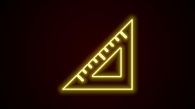 Parlayan neon çizgisi üçgen cetvel simgesi siyah arkaplanda izole edildi. Düz sembol. Geometrik sembol. 4K Video hareketli grafik canlandırması