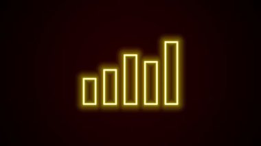 Parlak neon çizgisi Grafik, çizelge, grafik, diyagram, bilgi grafiği, turta grafik simgesi siyah arkaplanda izole edildi. 4K Video hareketli grafik canlandırması