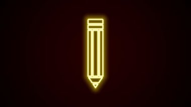 Parlayan neon çizgisi kalem simgesi siyah arkaplanda izole edildi. Çizim ve eğitim araçları. Okul sembolü. 4K Video hareketli grafik canlandırması