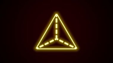 Parlayan neon hattı Geometrik figür Tetrahedron simgesi siyah arkaplanda izole edildi. Soyut şekil. Geometrik süs. 4K Video hareketli grafik canlandırması