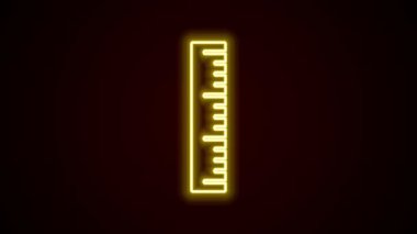 Parlayan neon çizgisi cetvel simgesi siyah arkaplanda izole edildi. Düz sembol. 4K Video hareketli grafik canlandırması