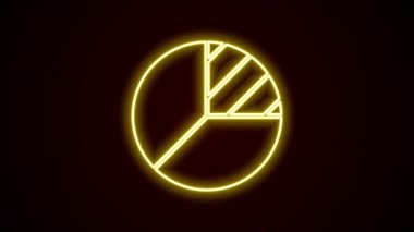 Parlayan neon hattı pasta grafiği bilgi simgesi siyah arkaplanda izole edildi. Diyagram çizelgesi. 4K Video hareketli grafik canlandırması