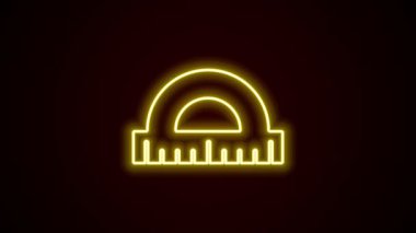 Siyah arkaplanda izole edilmiş derece simgesini ölçmek için parlayan neon hattı Protektör ızgarası. Eğim ölçer. Ölçme aleti. Geometrik sembol. 4K Video hareketli grafik canlandırması