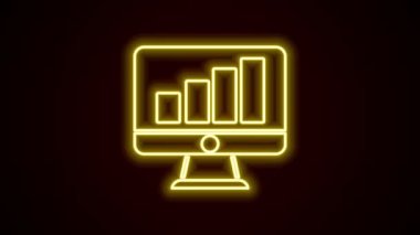 Siyah arkaplanda izole edilmiş grafik çizelgesi simgesi olan parlak neon hattı bilgisayar monitörü. Metin dosyasını rapor et. Muhasebe tabelası. Denetim, analiz, planlama. 4K Video hareketli grafik canlandırması