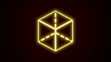 Parlayan neon çizgisi Geometrik şekil küp simgesi siyah arkaplanda izole edildi. Soyut şekil. Geometrik süs. 4K Video hareketli grafik canlandırması
