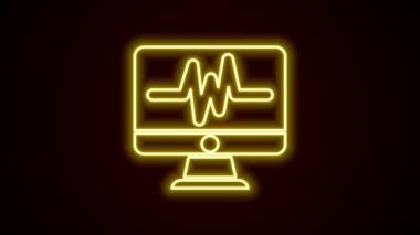 Siyah arkaplanda kardiyogram simgesi olan parlak neon hattı bilgisayar monitörü. Simge denetleniyor. Kalp atışı elle çizilmiş EKG monitörü. 4K Video hareketli grafik canlandırması
